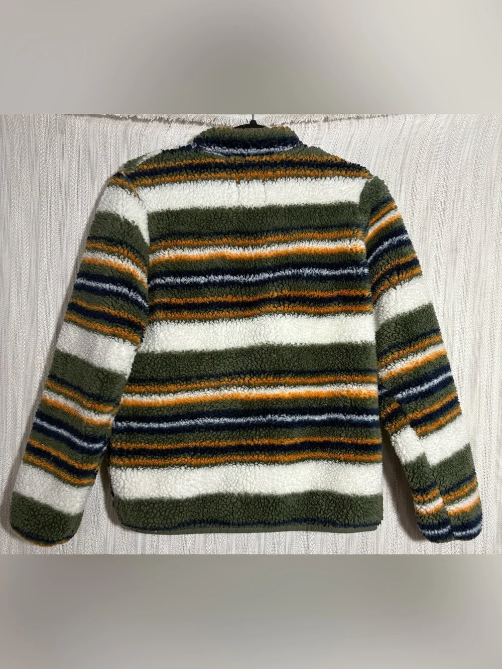 Hurley Olive, White, Navy & Orange Striped Sherpa Half-Zip Pullover